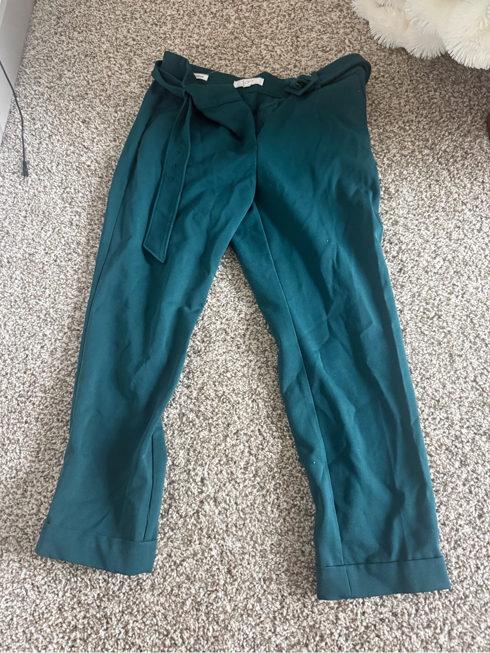 LOFT Teal High-Waist Trousers with belt